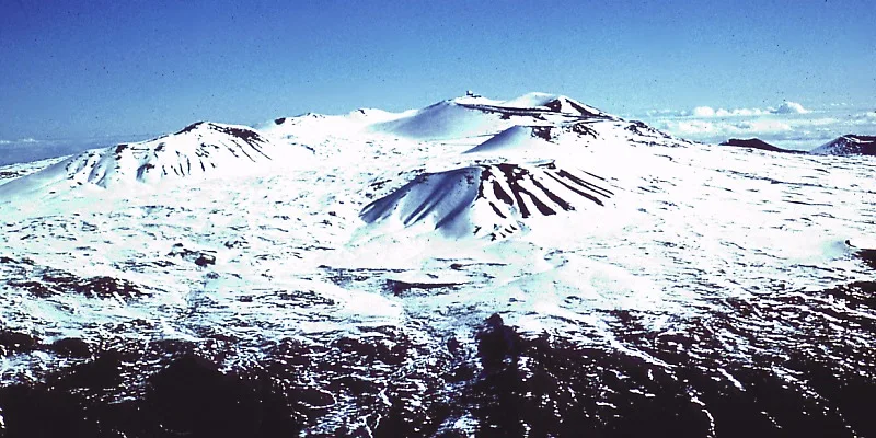 Scoria and cinder cones on Mauna Kea's summit in winter