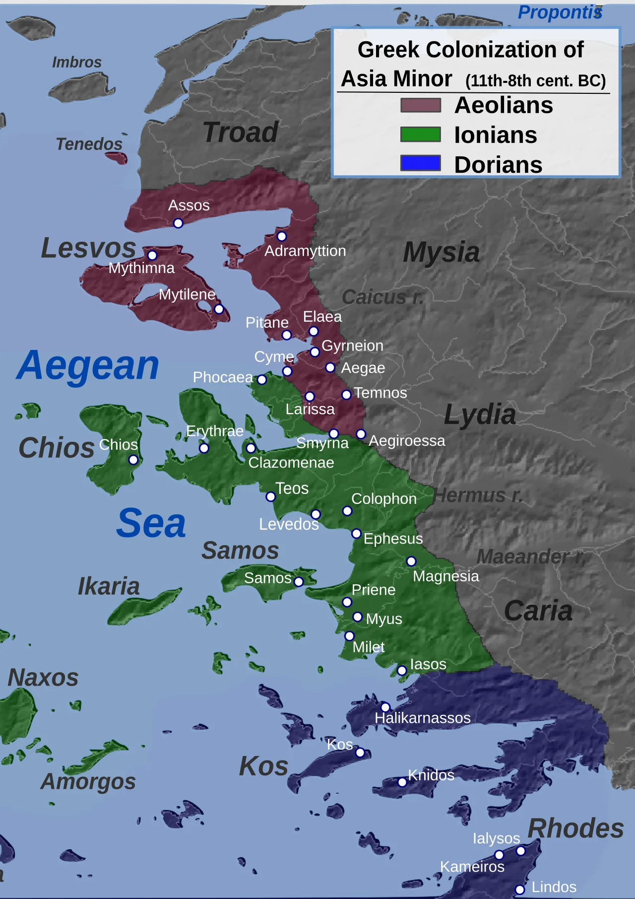 Greek settlements in Asia Minor. Ionia in green.