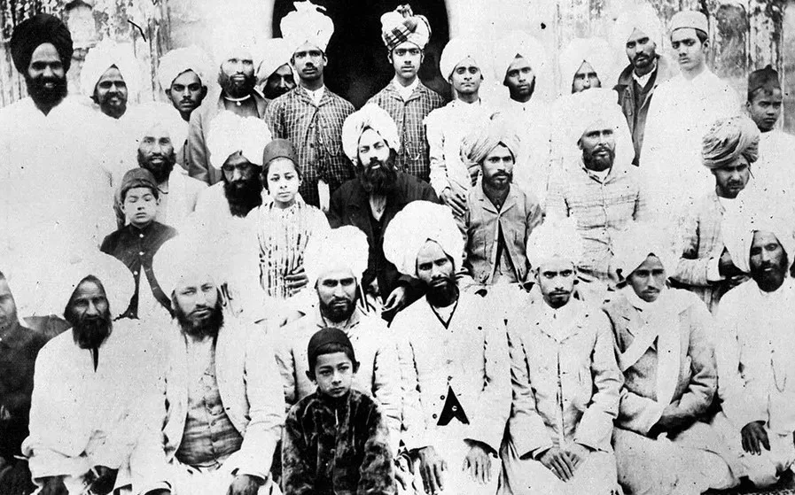 Mirza Ghulam Ahmad (seated centre) with some of his companions at Qadian c. 1899
