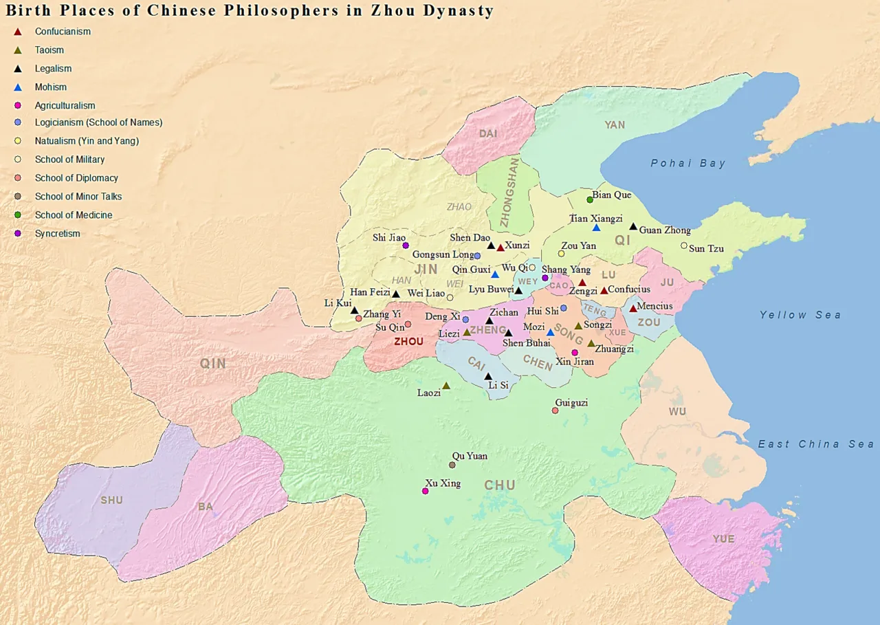 Birthplaces of notable Chinese philosophers from the Hundred Schools of Thought in the Zhou dynasty. Philosophers of Moh