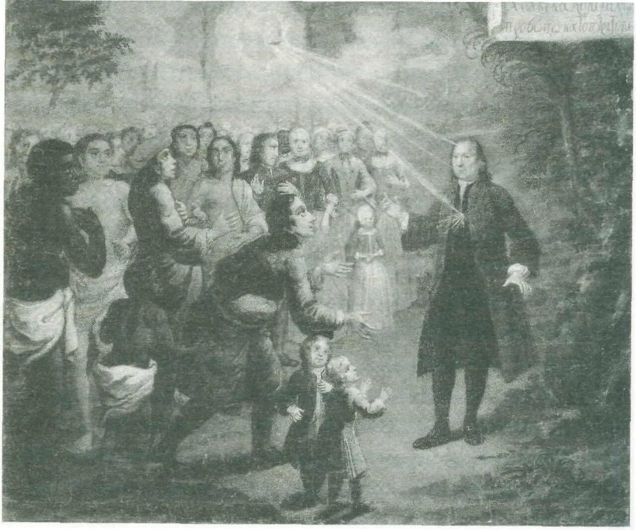 Nicolaus Ludwig Zinzendorf preaching to people from many nations