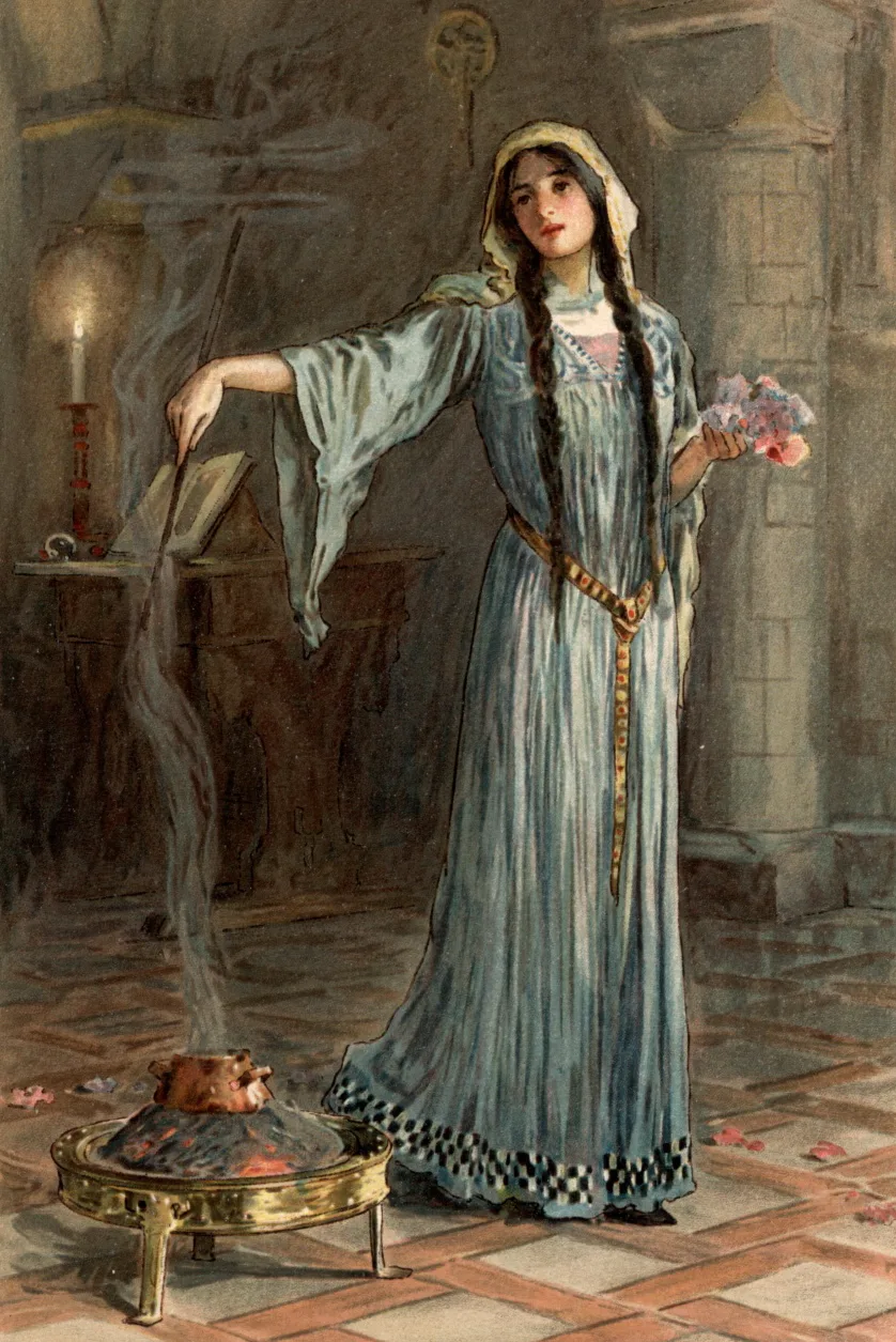 W. H. Margetson's illustration for The Legends of King Arthur and His Knights (1908)  "She was known to have studied mag