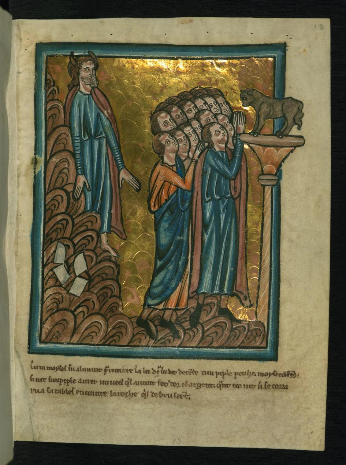 Illustration of Moses with horns from a 13th-century illuminated manuscript