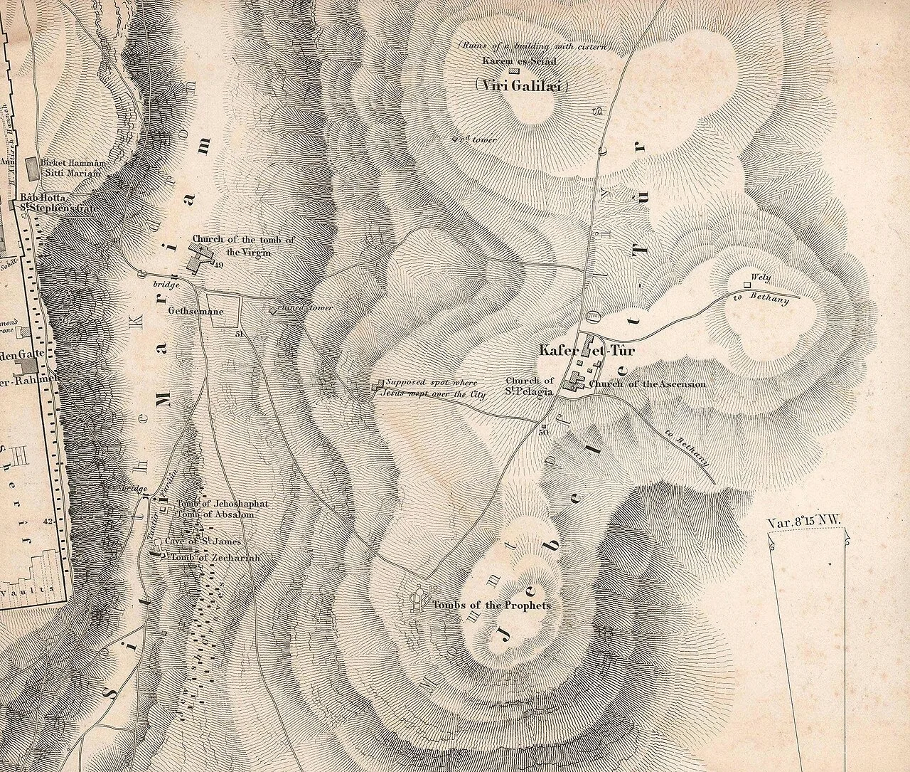 The mount in van de Velde's 1858 map. Two decades later, the Palestine Exploration Fund noted the principal places of in