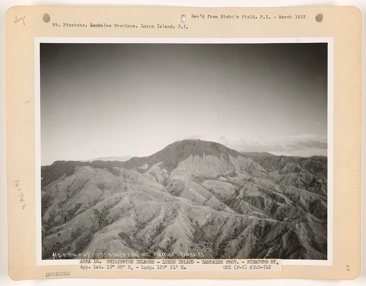 Aerial view of Mount Pinatubo prior to 1991 eruption, March 1933