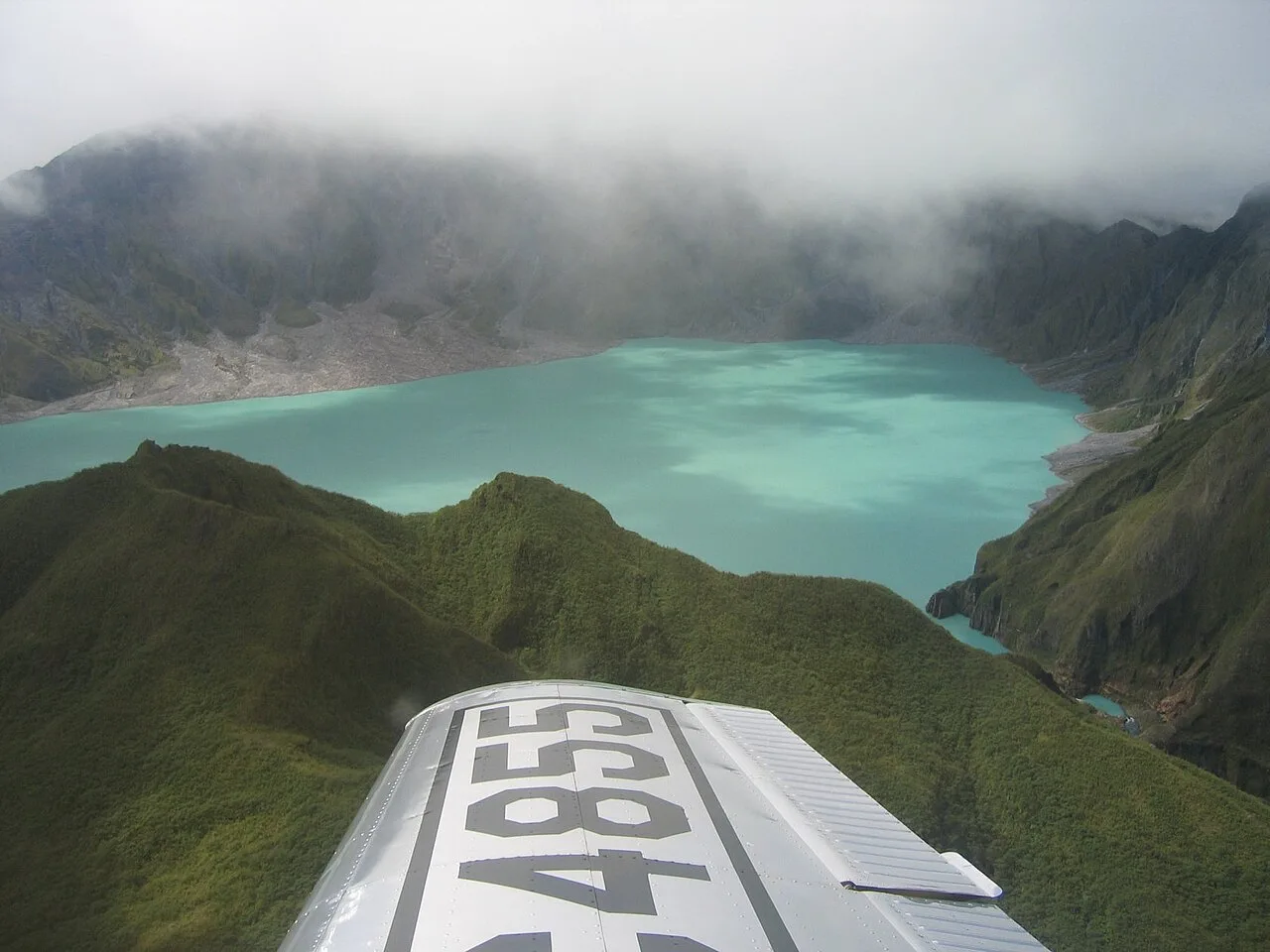 An aerial view of Mt. Pinatubo and Lake Pinatubo in 2006