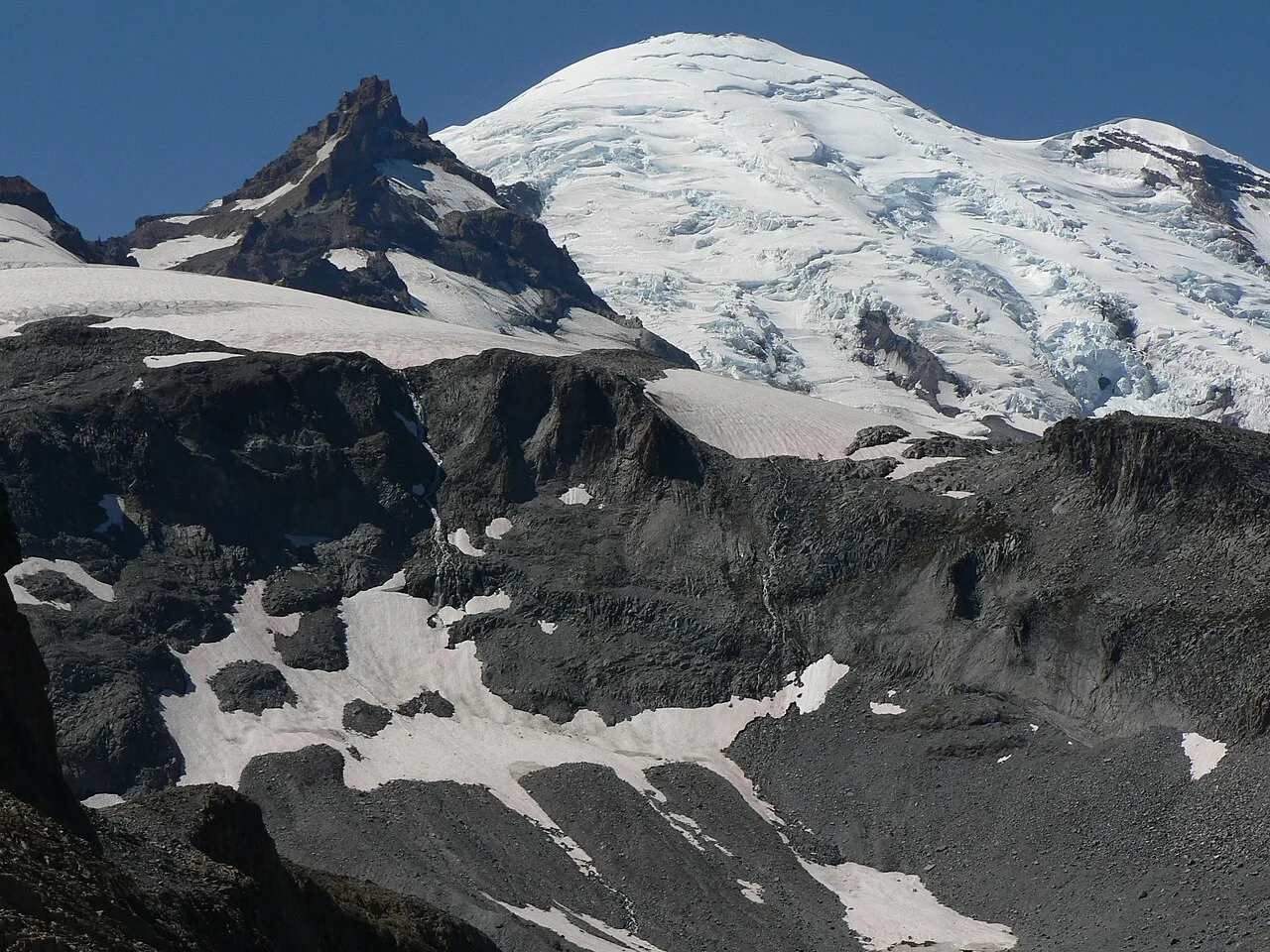 Little Tahoma Peak to the left of Mount Rainier, from Panhandle Gap