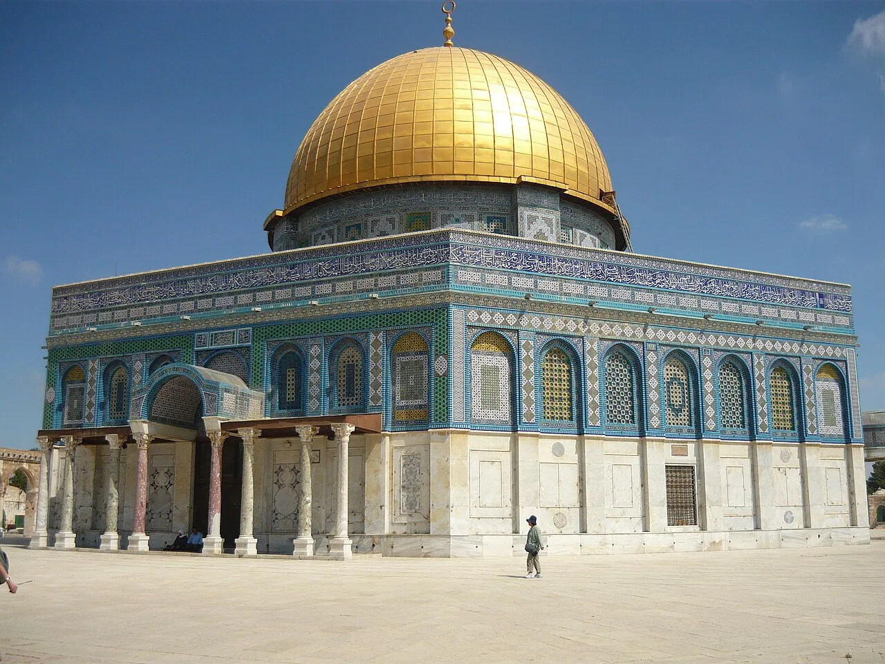 Dome of the Rock, built during the reign of Abdul Malik. Anachronistically associated[j] with the Isra and Miraj, it is 