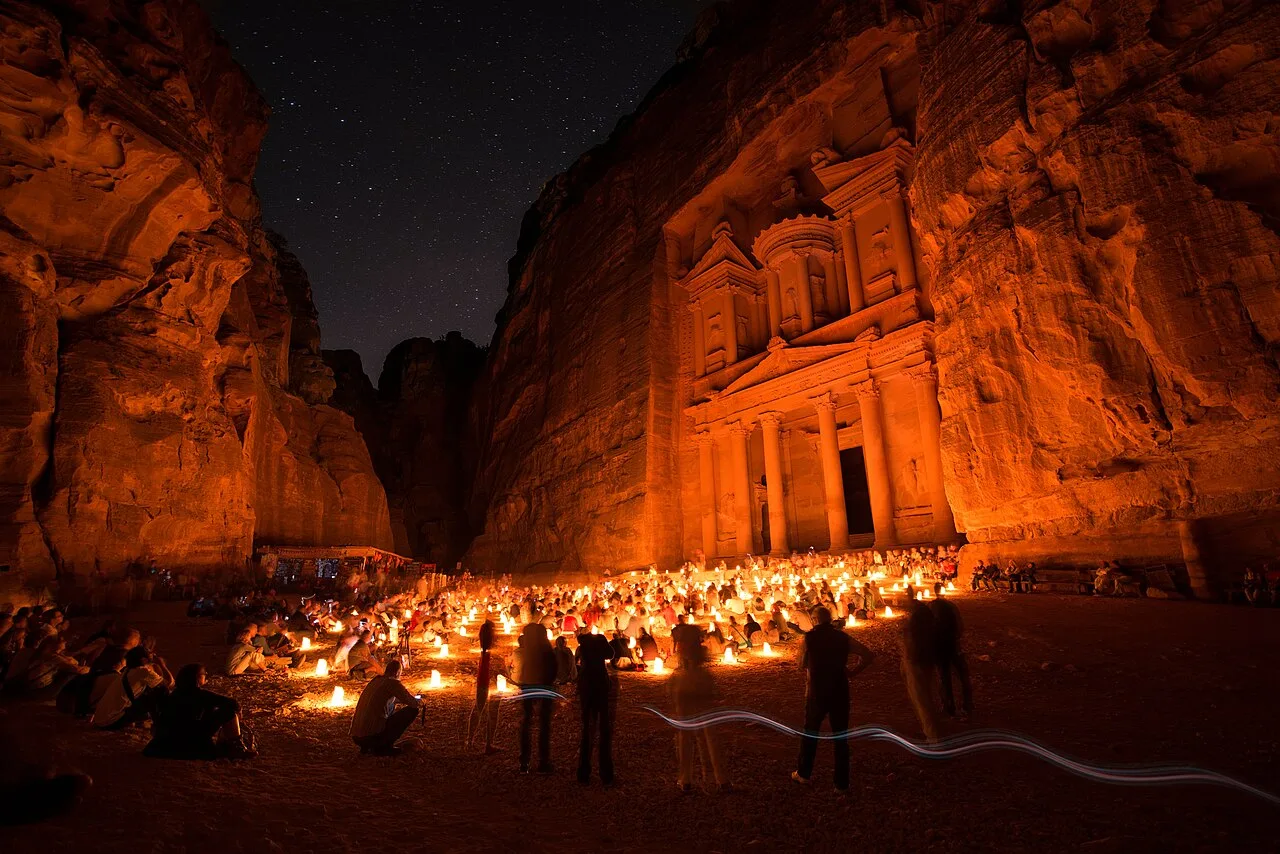 Al-Khazneh was carved into rock by the Nabataeans in their capital, Petra.