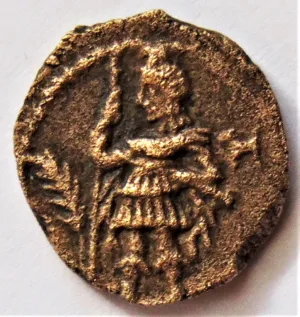 Coin showing Aretas IV in military dress