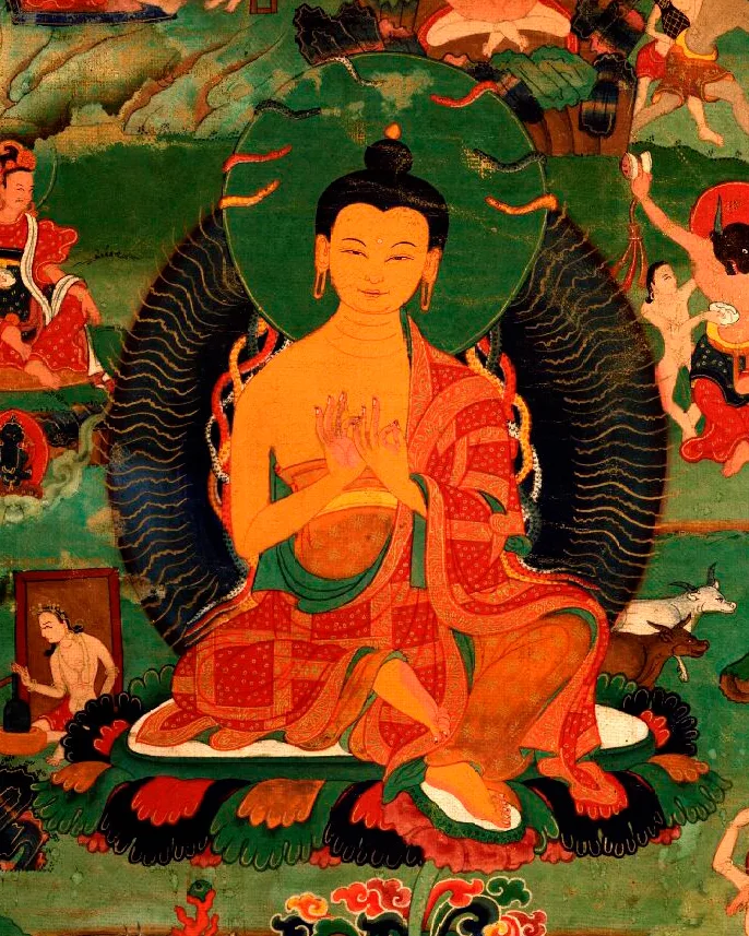 Nagarjuna with 84 mahasiddha cropped