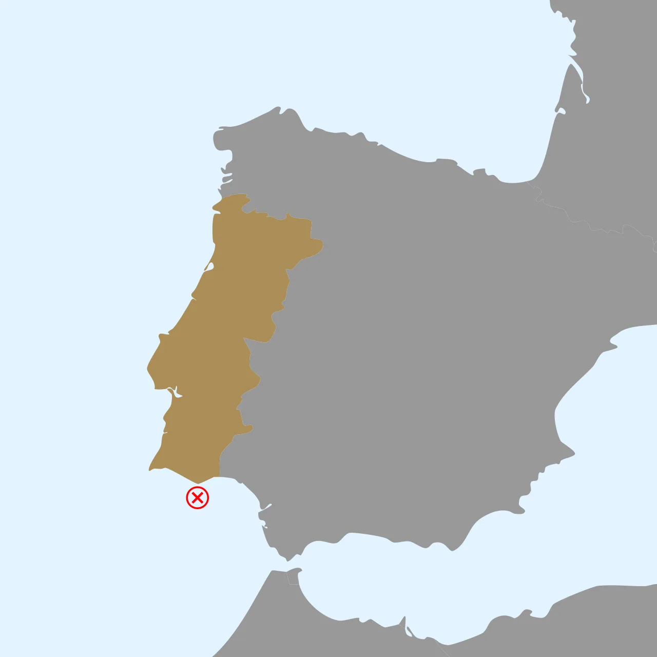 The approximate location of Mercedes off Cape Santa Maria on the south coast of Iberia