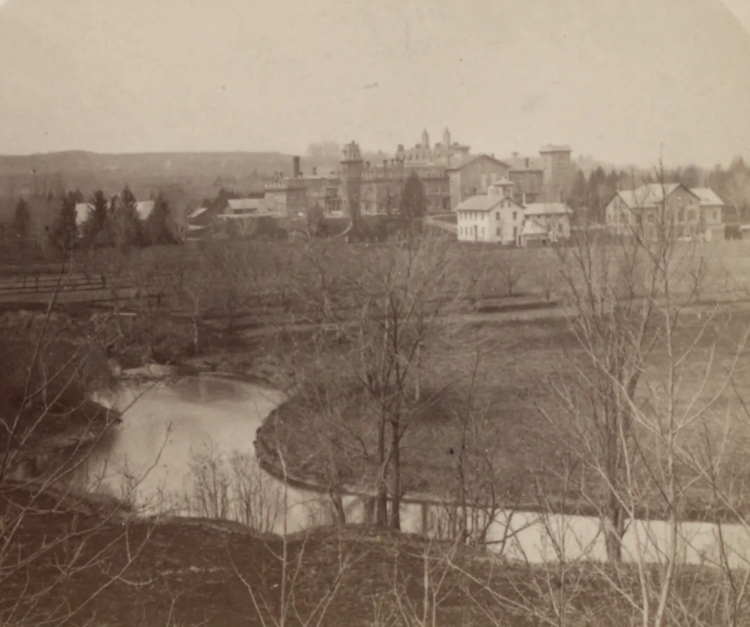 An aerial view of Oneida's home buildings