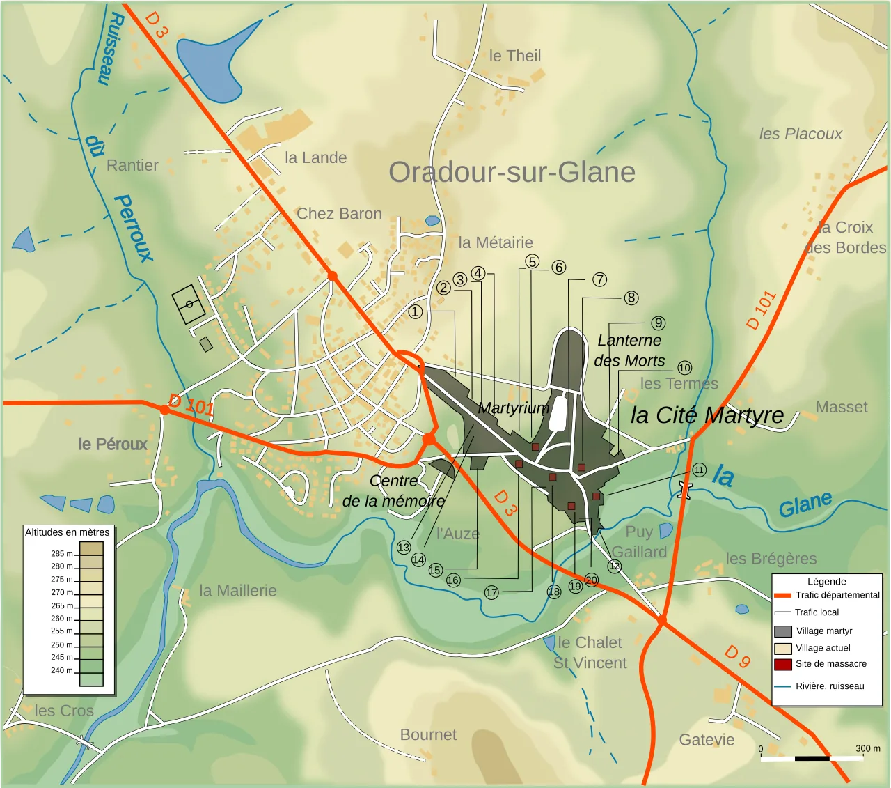 Map showing modern and former village