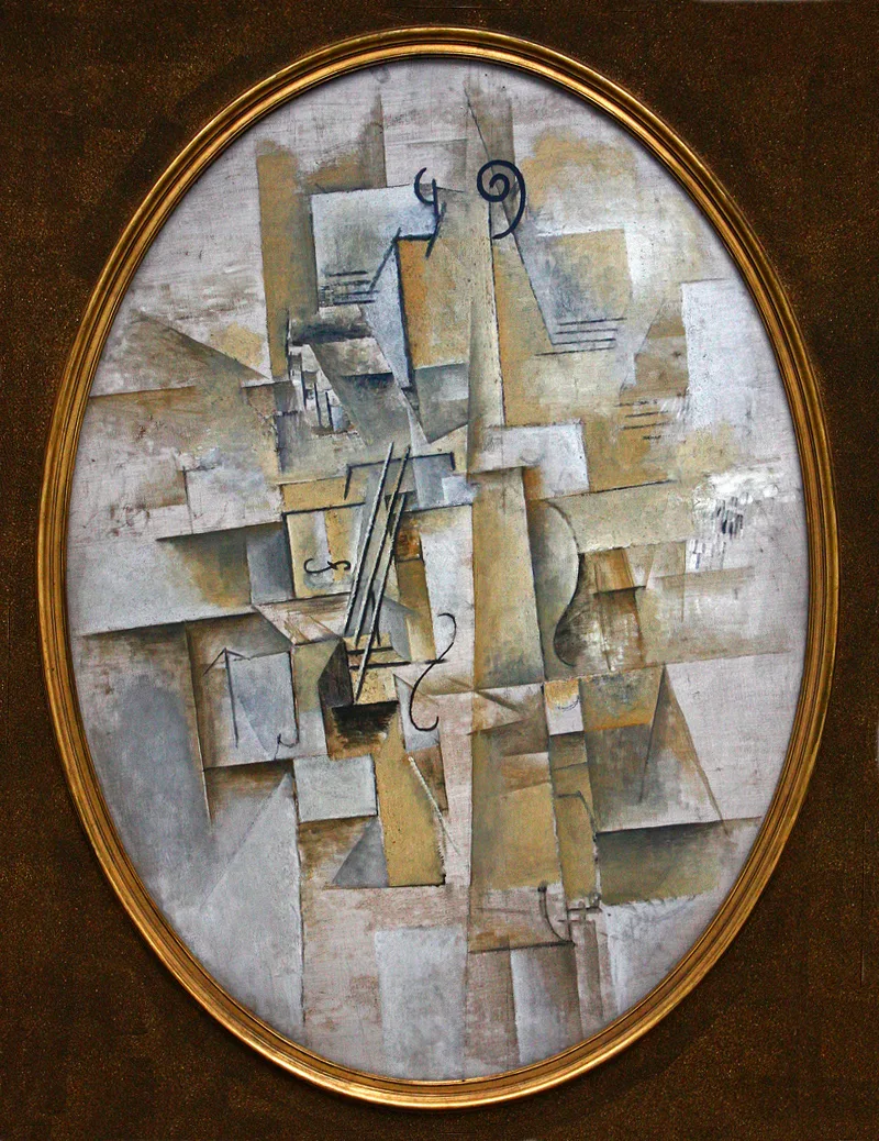 1911–12, Violon (Violin), oil on canvas, 100 × 73 cm (39 × 28 in) (oval), Kröller-Müller Museum, Otterlo, Netherlands. This painting from the collection of Wilhelm Uhde was confiscated by the French state and sold at the Hôtel Drouot in 1921.