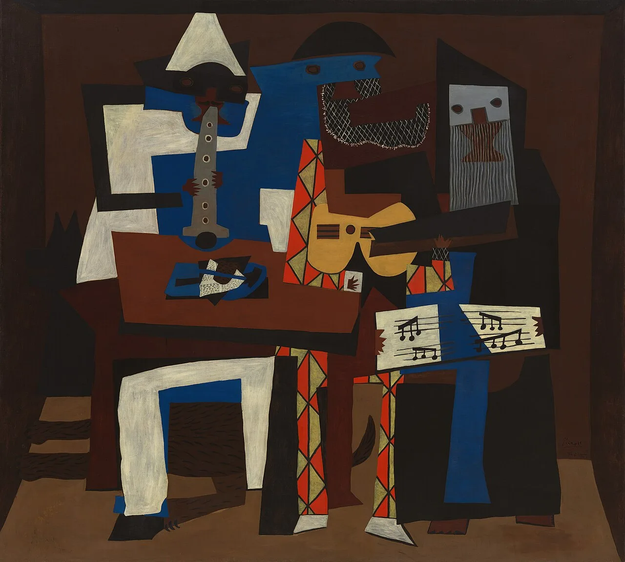 Pablo Picasso, 1921, Three Musicians, oil on canvas, 200.7 × 222.9 cm, Museum of Modern Art, New York. Mrs. Simon Guggen