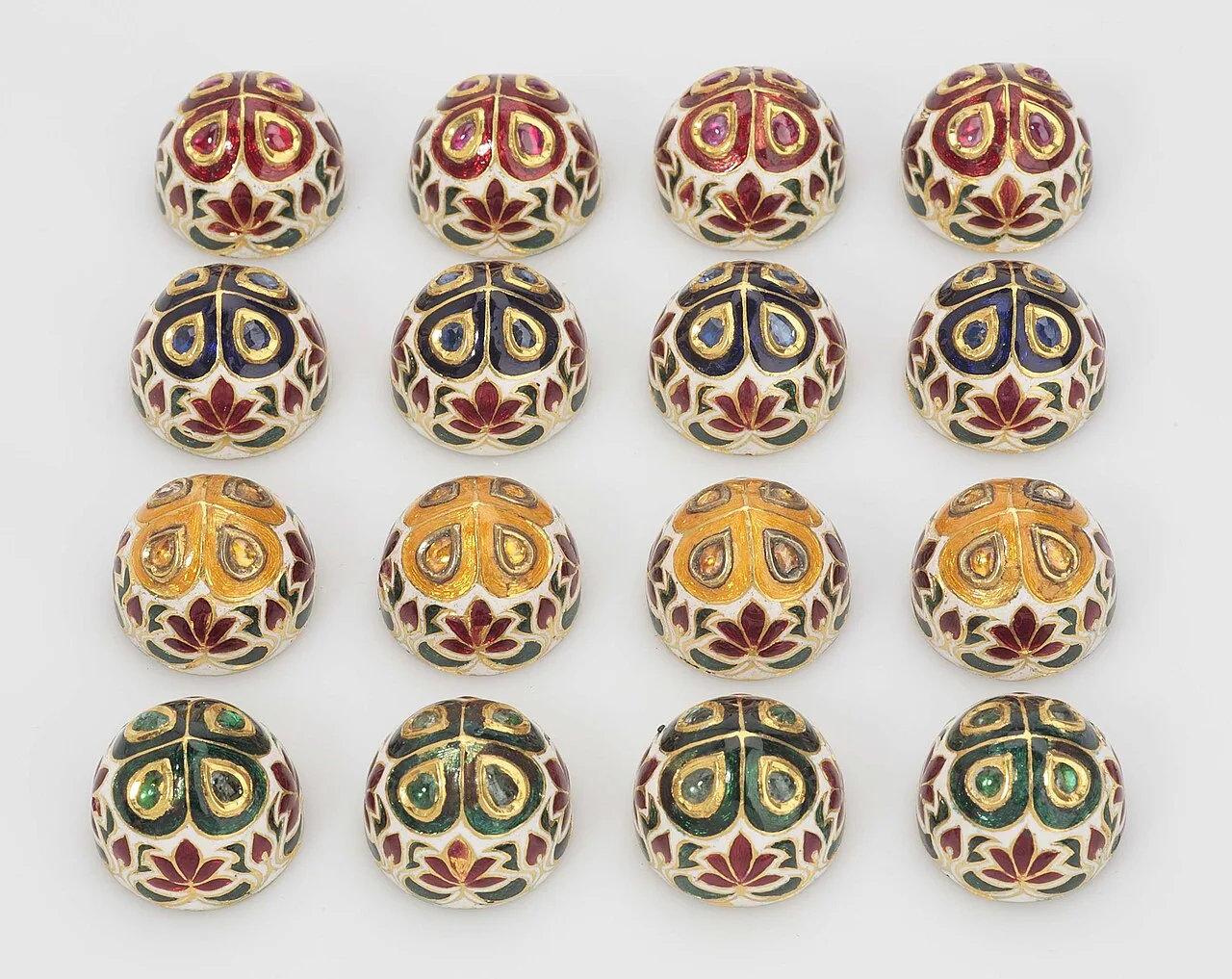 Pachisi pieces in enamelled gold with precious stones, 18th century Mughal India, Khalili Collection of Islamic Art