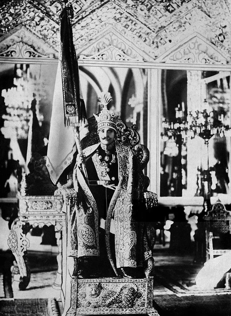 Reza Shah wearing the crown at his coronation, 1926