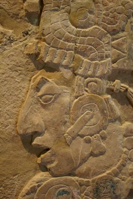 Kʼinich Kan Bʼalam II, one of the many rulers of Palenque. Detail from the Temple XVII Tablet.