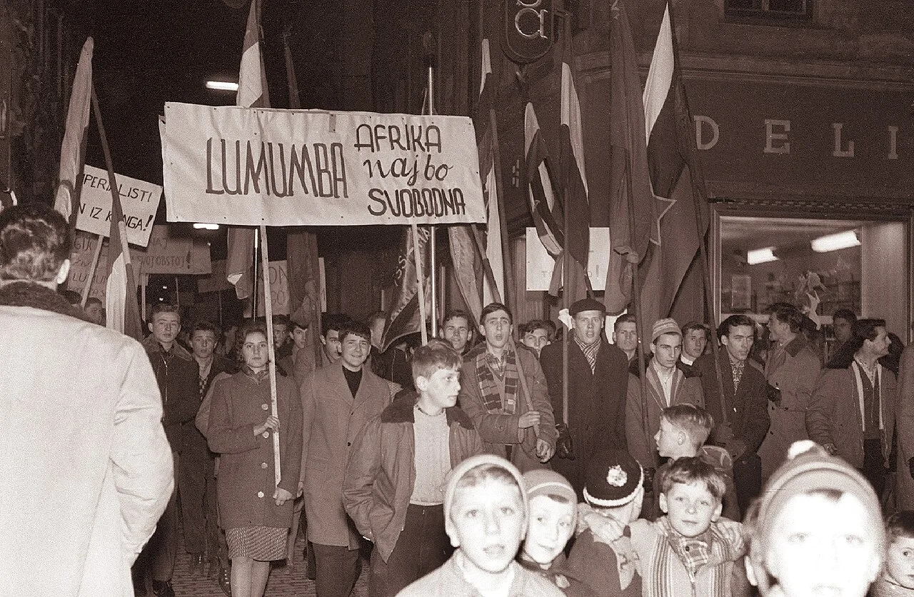 Young protesters in Maribor, Yugoslavia, against the death of Lumumba, 1961