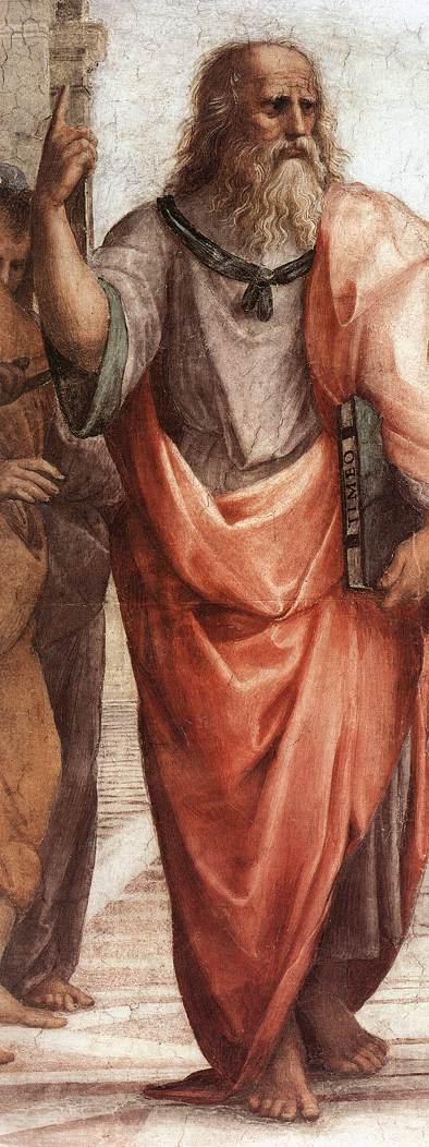 Plato holding his Timaeus, detail from the Vatican fresco The School of Athens
