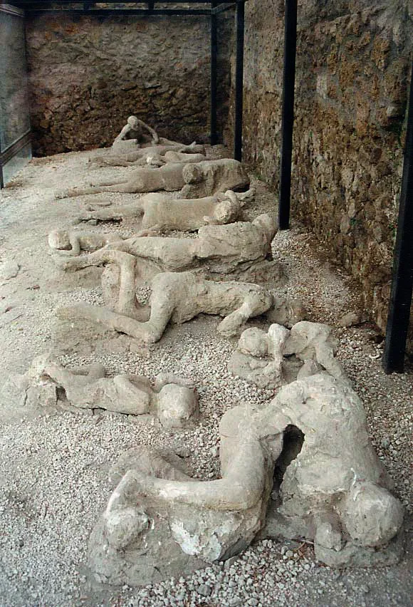 The Garden of the Fugitives: plaster casts of victims still in situ; many casts are in the Archaeological Museum of Napl