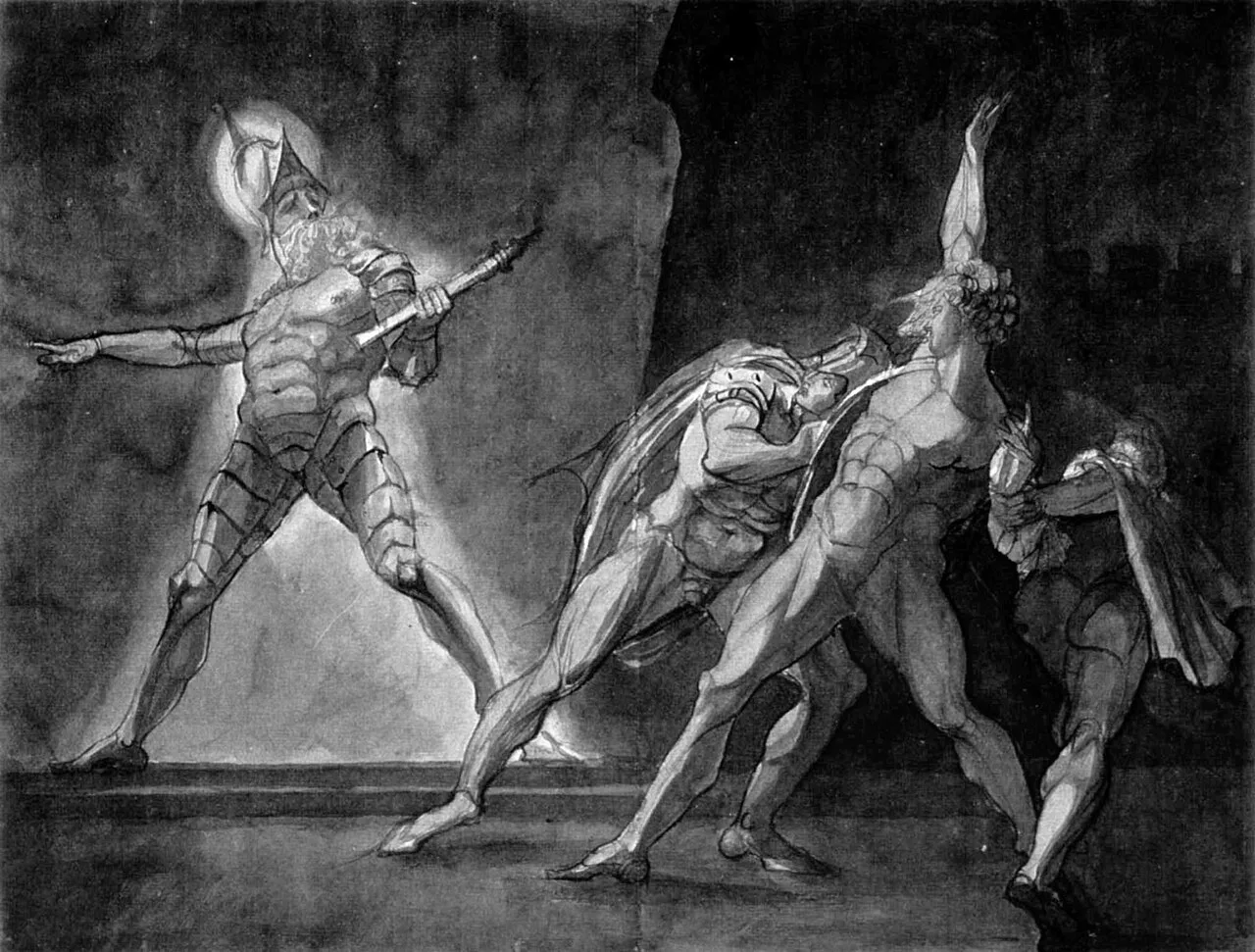 Marcellus, Horatio, Hamlet, and the Ghost by Henry Fuseli