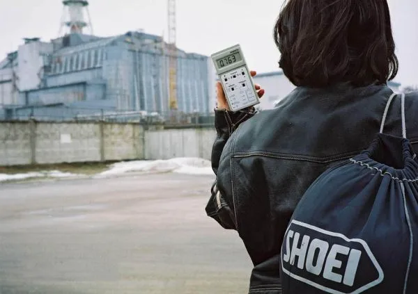 View of the Chernobyl power plant including 2003 radioactive level of 0.763 milliroentgens per hour