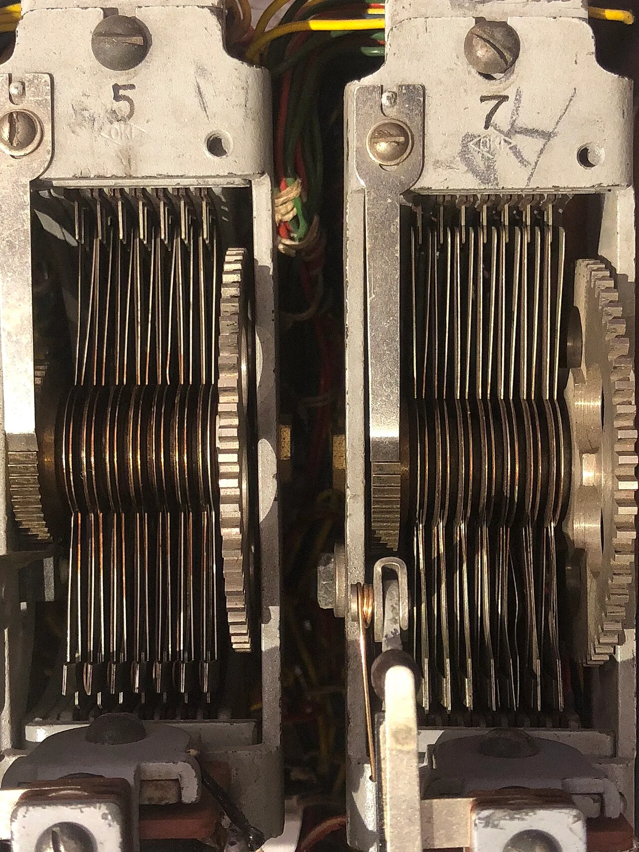 Close up of fragment's stepping switches showing seven contact layers