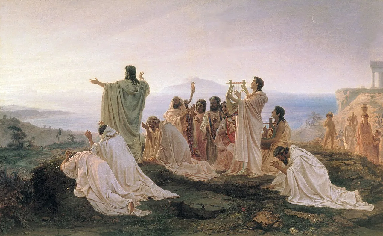 Pythagoreans celebrate sunrise, 1869 painting by Fyodor Bronnikov.