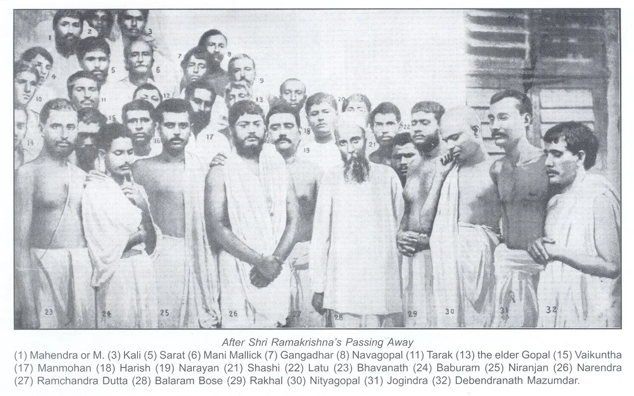 Various disciples and devotees of Ramakrishna at his funeral.