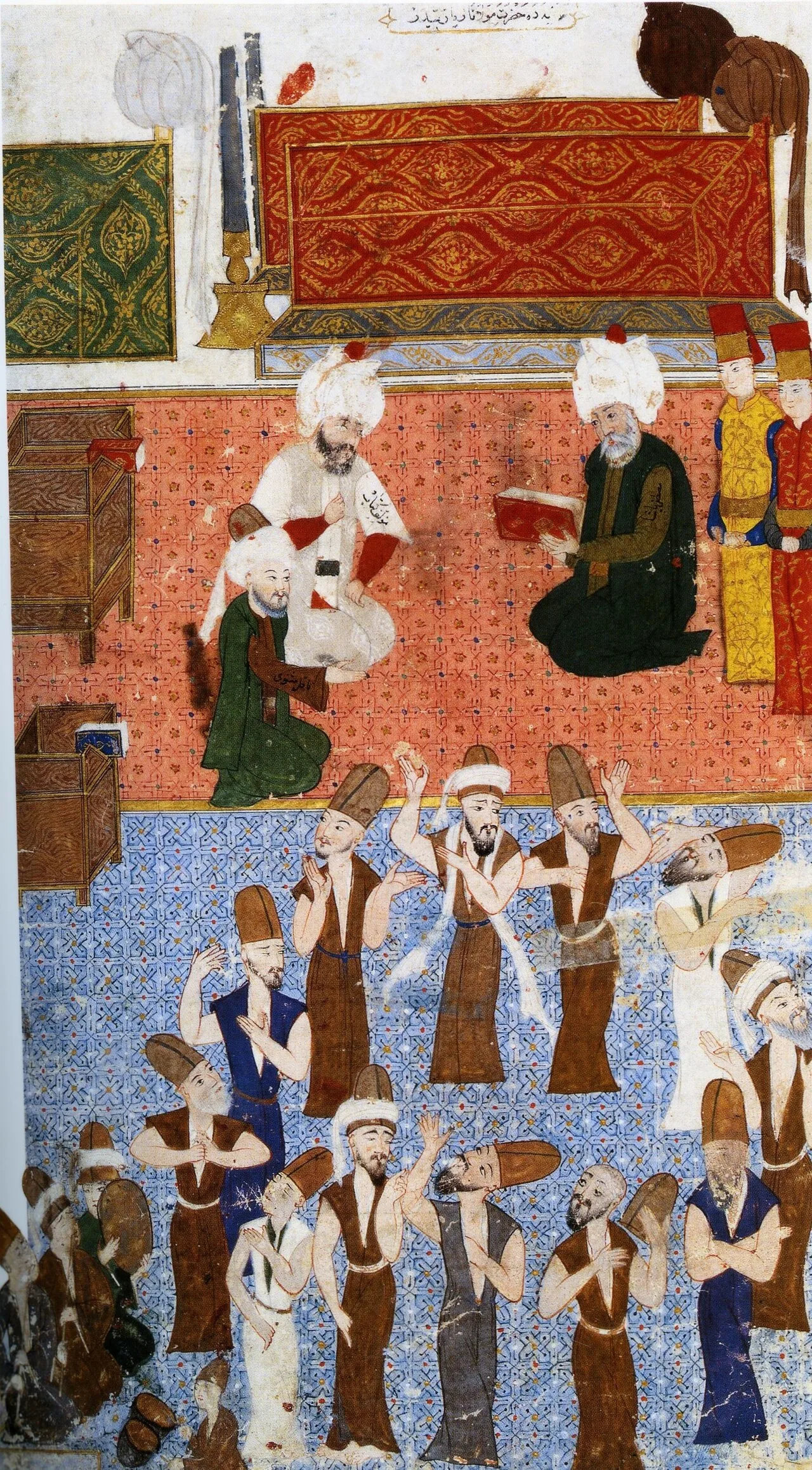 Lālā Muṣṭafa Paşa ("Mustapha Pasha") visiting the Mevlânâ ("Rumi") tomb in Konya circa 1580, with whirling dervishes