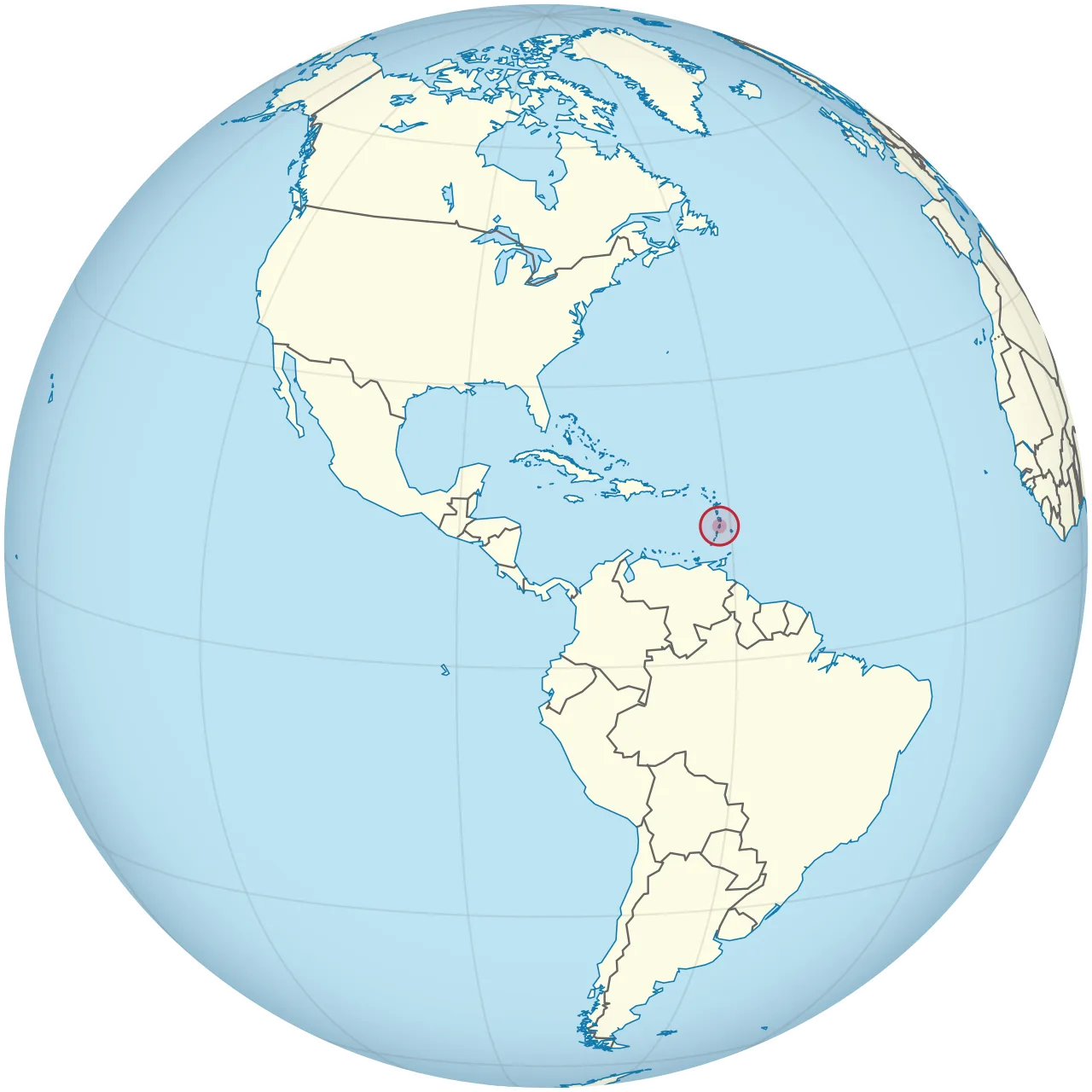 Location of Saint Lucia (circled in red) in the Caribbean