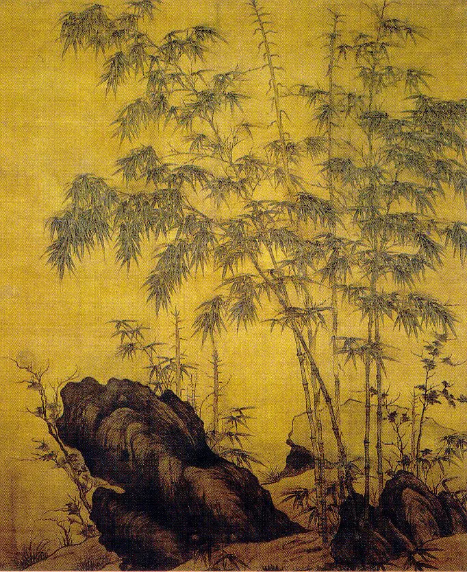 Bamboo and rocks by Li Kan (1244–1320); using evidence of fossilized bamboo within China's dry northwestern climate zone