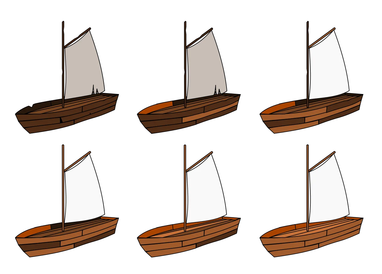Drawings of a ship getting its parts replaced