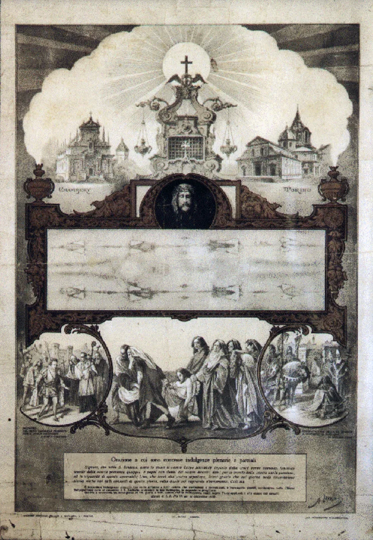 A poster advertising the 1898 exhibition of the Shroud in Turin. Secondo Pia's photograph was taken a few weeks too late