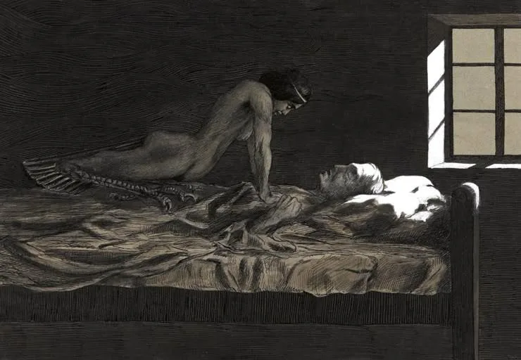 A picture of a succubus-like vision. My Dream, My Bad Dream, 1915, by Fritz Schwimbeck
