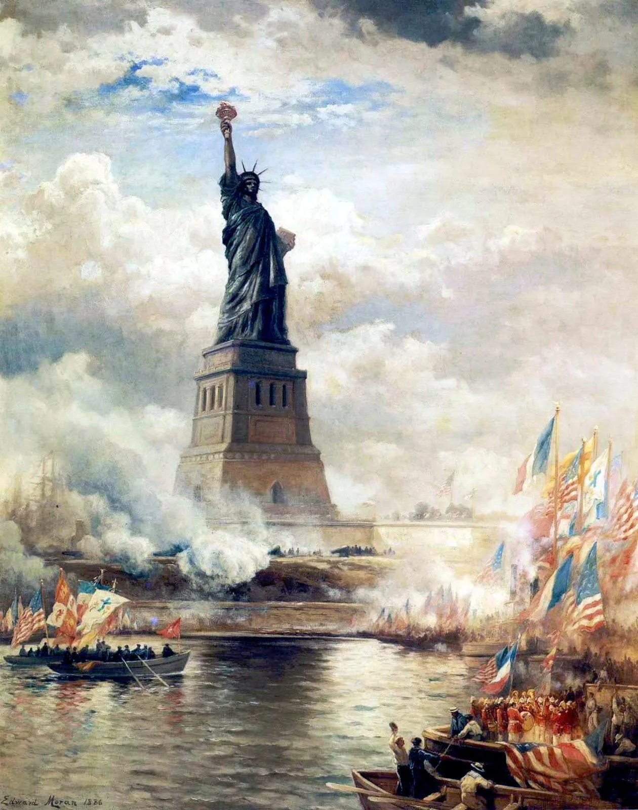 Unveiling of the Statue of Liberty Enlightening the World (1886) by Edward Moran. Oil on canvas. The J. Clarence Davies