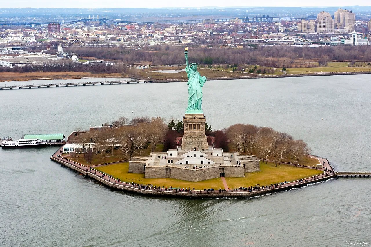 The Statue of Liberty stands on Liberty Island.