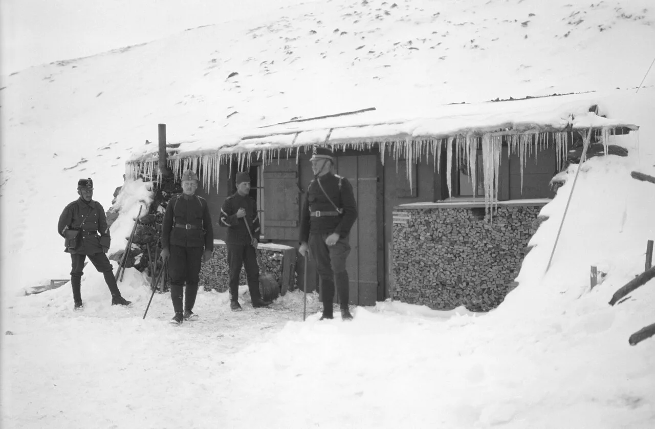 Swiss officers' barracks in the Umbrail Pass during World War I