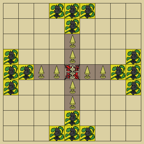 Tablut starting position: lighter "Swedes" start in centre; darker "Muscovites" start at the board's edges. Based on Lin