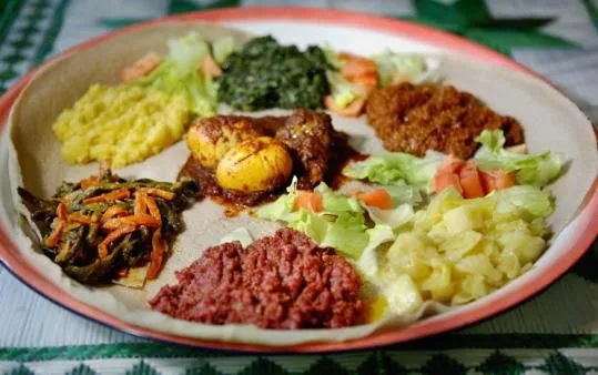 Injera served in a typical Ethiopian dish