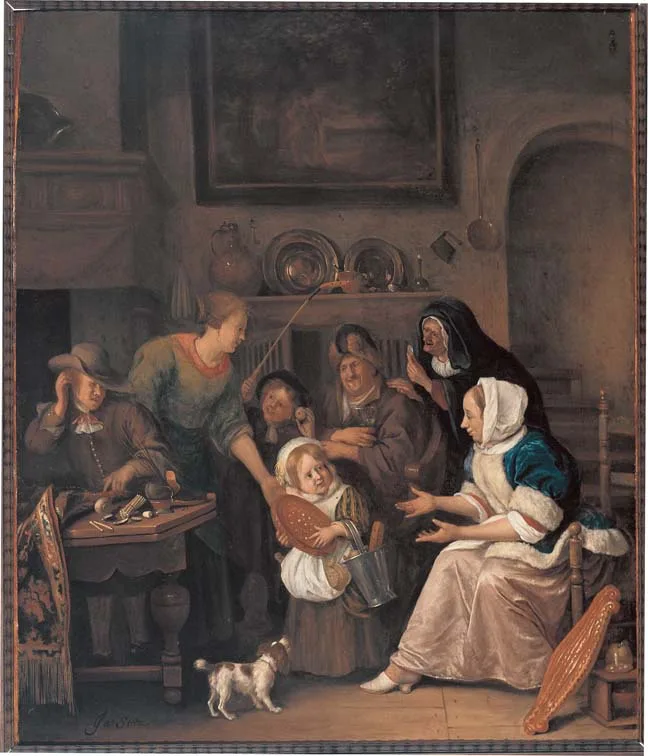 Two versions exist of Jan Steen's Sinterklaasavond. The best known copy of these (now kept in the Rijksmuseum Amsterdam)