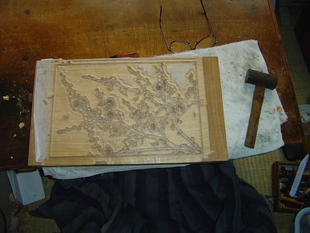 Plate used to print ukiyo-e