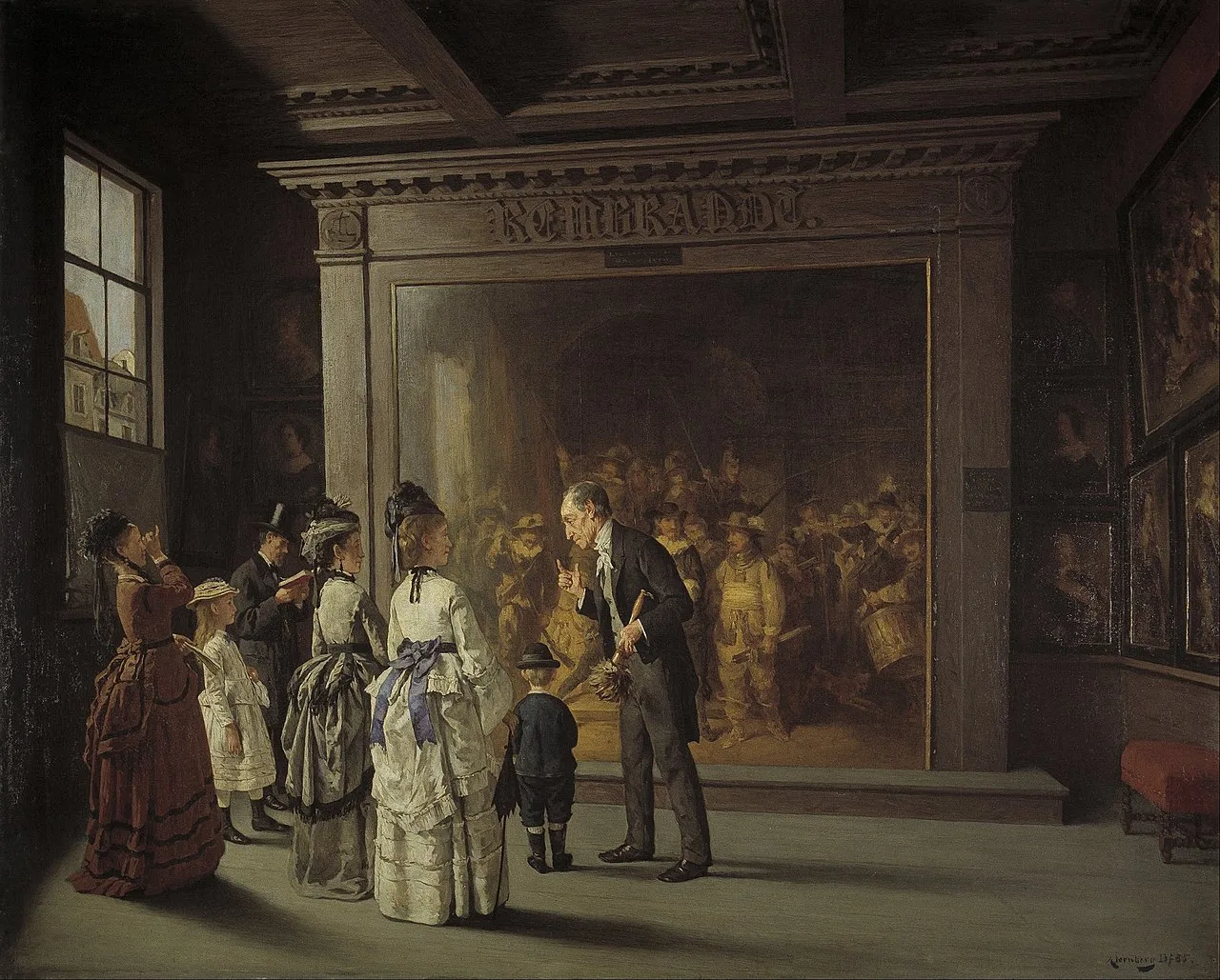 The Night Watch as it hung in the Trippenhuis in 1885, by August Jernberg