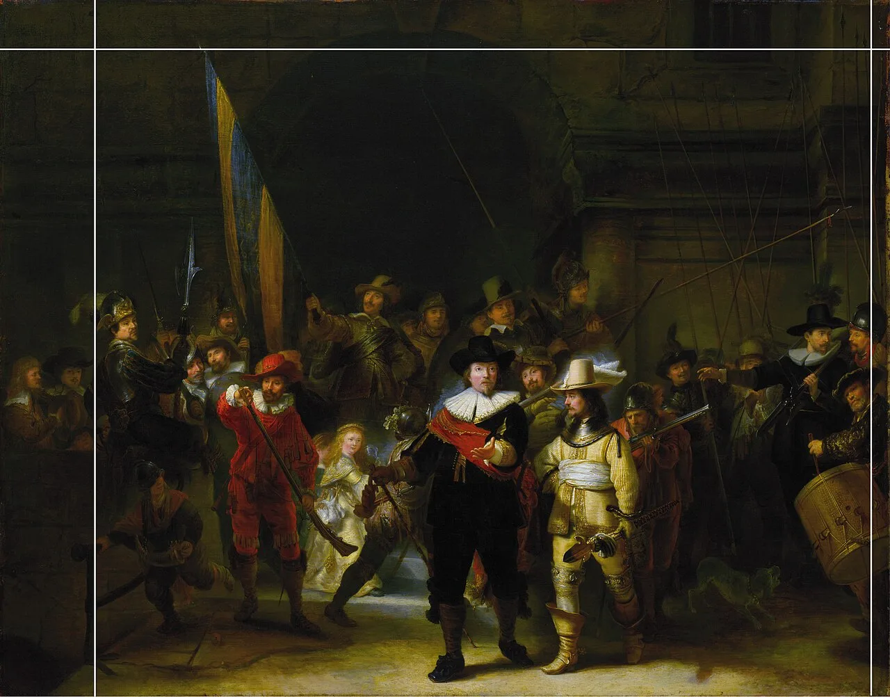 17th-century copy by Gerrit Lundens with lines added indicating the areas cut down from the original painting in 1715