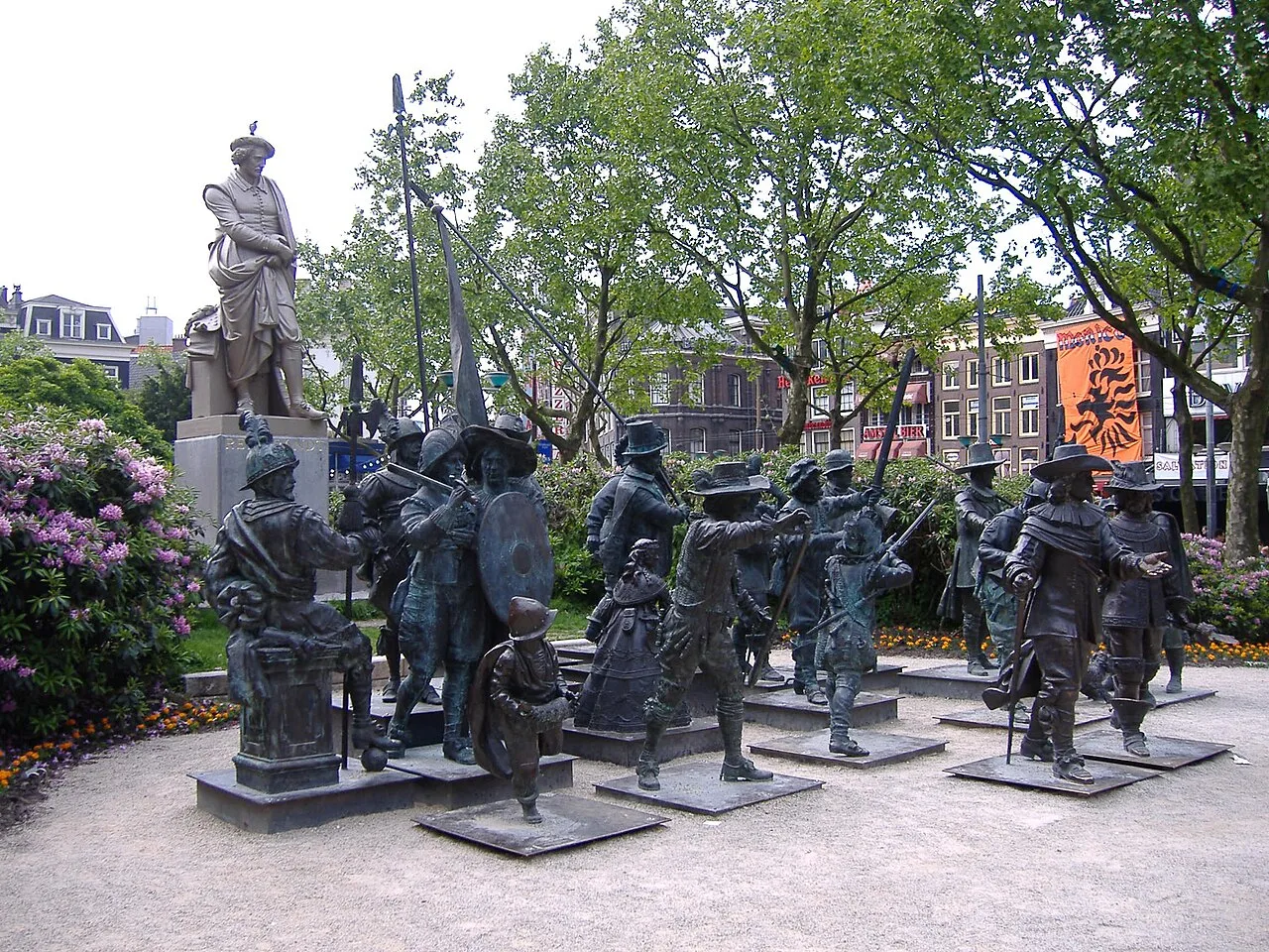 The sculptures of The Night Watch in 3D at the Rembrandtplein in Amsterdam in 2006–2009