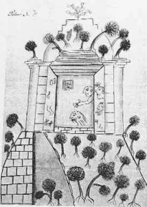 Drawing of Tikal by mid-19th-century visitor Eusebio Lara