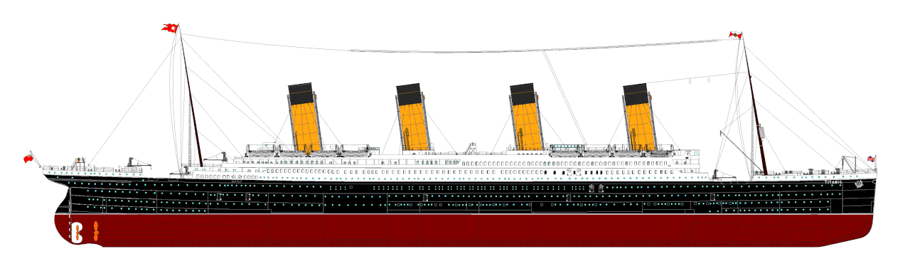 Starboard view drawing of Titanic