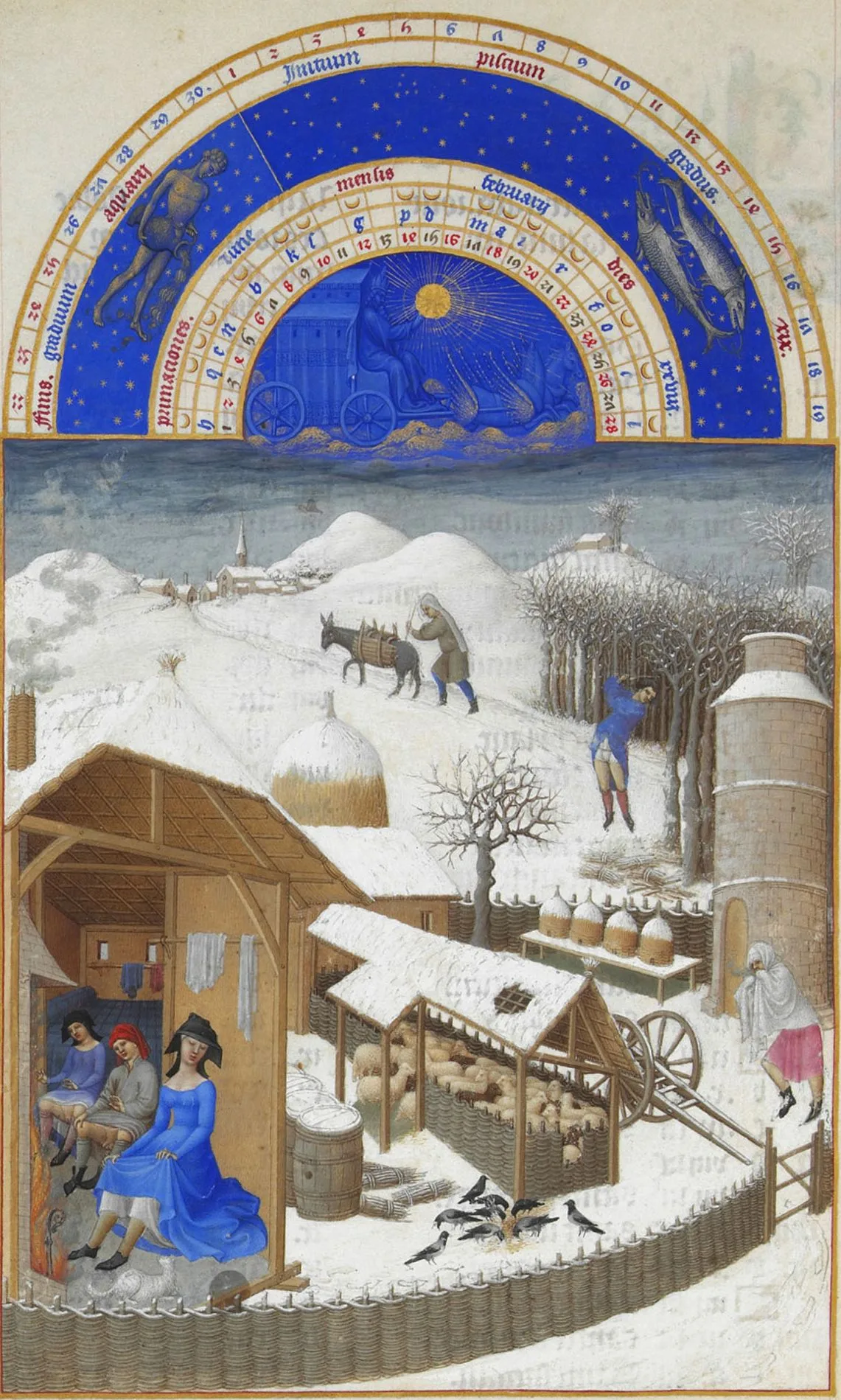 February, attributed to Paul Limbourg, or the "Rustic painter"